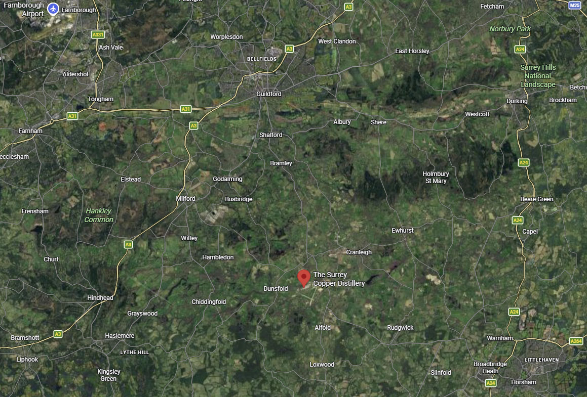Location map for The Surrey Copper Distillery